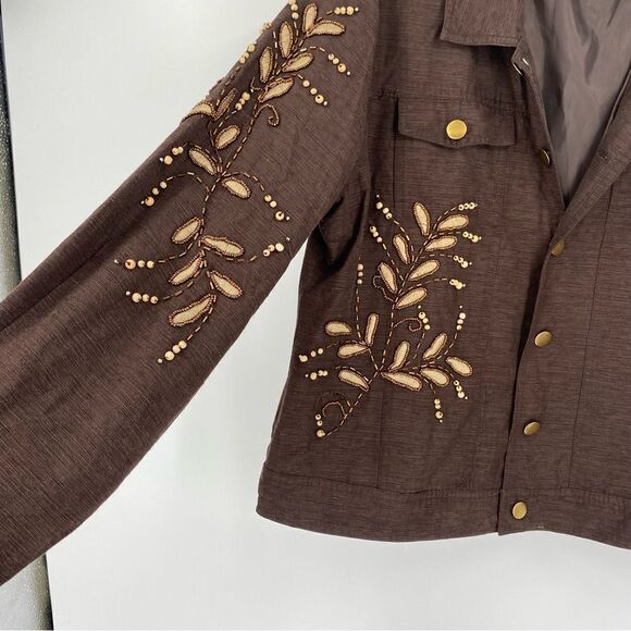 Saint Tropez West Women’s Button Down Silk Blend Brown Jacket size L - Picture 3 of 4